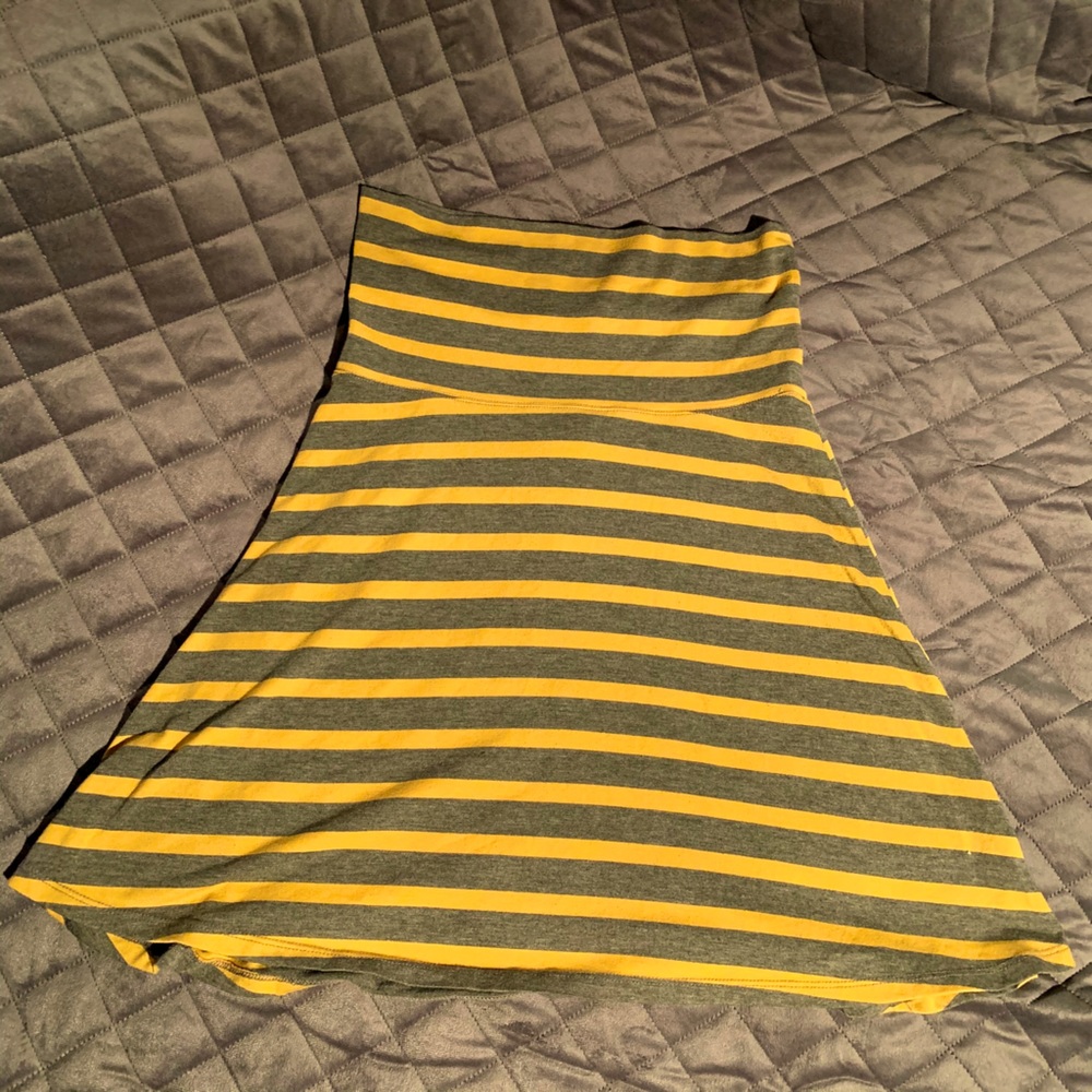Yellow and Gray Stripe Fold Over Midi Skirt